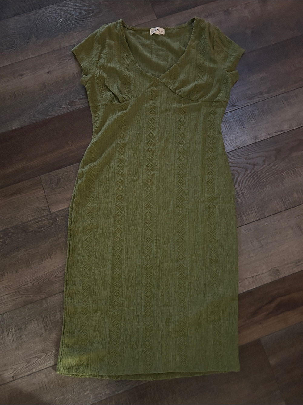 Olive Green Textured Knit Midi Dress